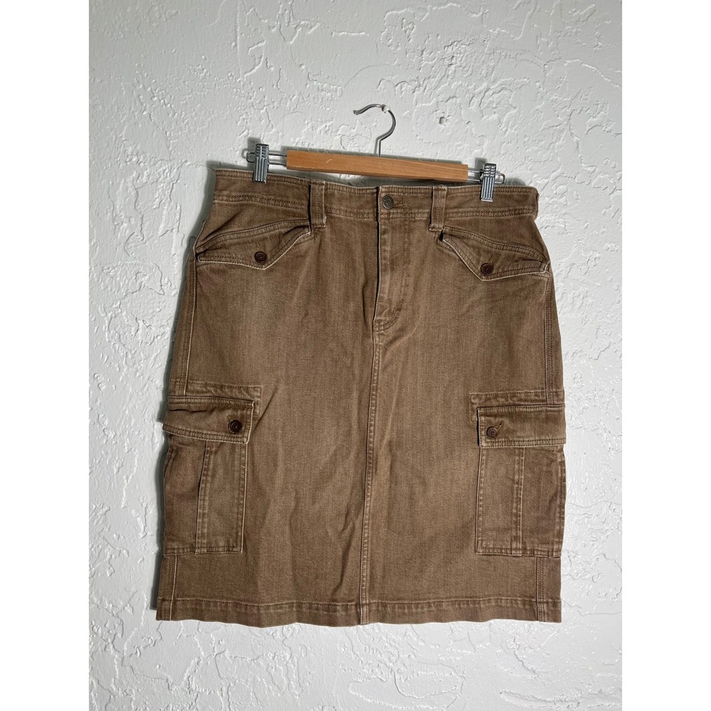 Lauren Ralph Lauren Women's 14 Brown Denim Cargo Midi Skirt Utility Y2K